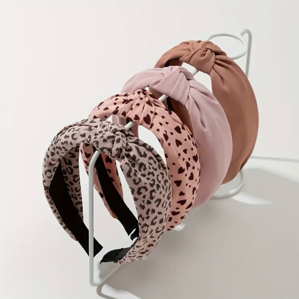Naked Hanger 4 Pcs Leopard Print Headbands With Cross Top Knot